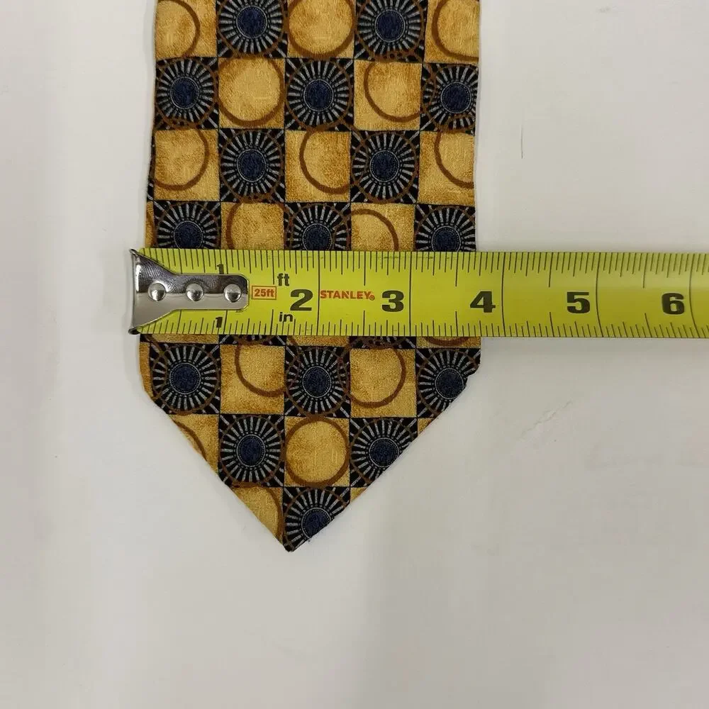 Ermenegildo Zegna Gold Navy Geometric Medallion Silk Tie Made in Italy Disegno